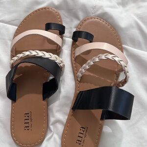 a.n.a Black and Blush Multi-Strap Braided Flat Sandals